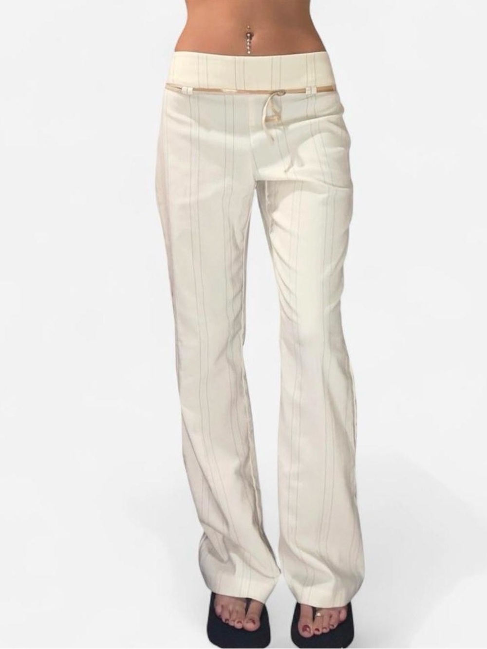 Y2K Pinstriped Belted Flare Pants